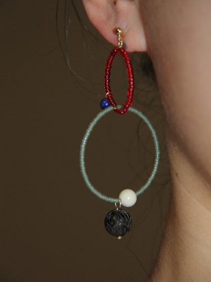 Chinoiserie Sandalwood Beaded Hoop Earrings