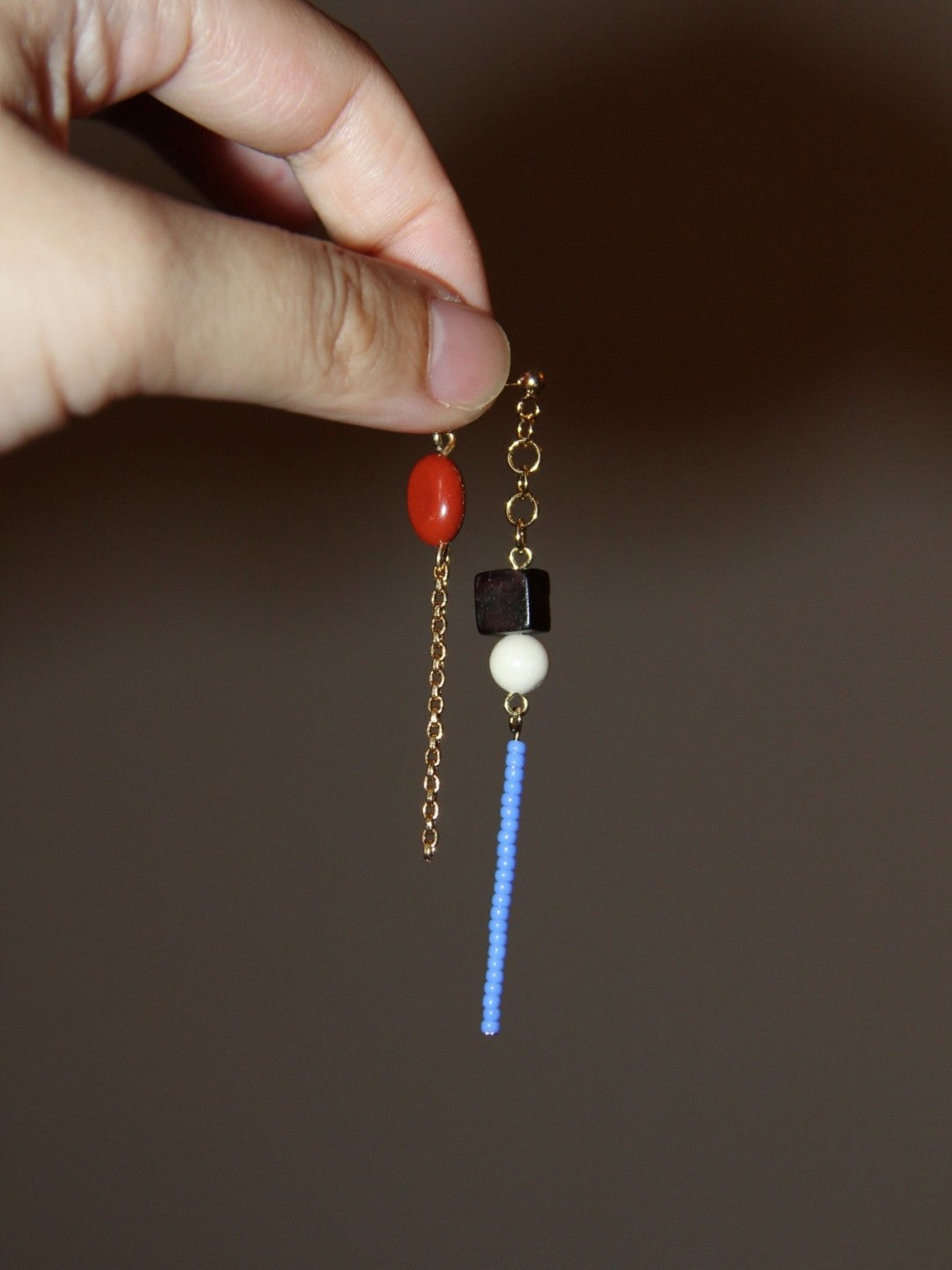「Chinoiserie」Sandalwood Beaded Long Earrings,Lumivault.