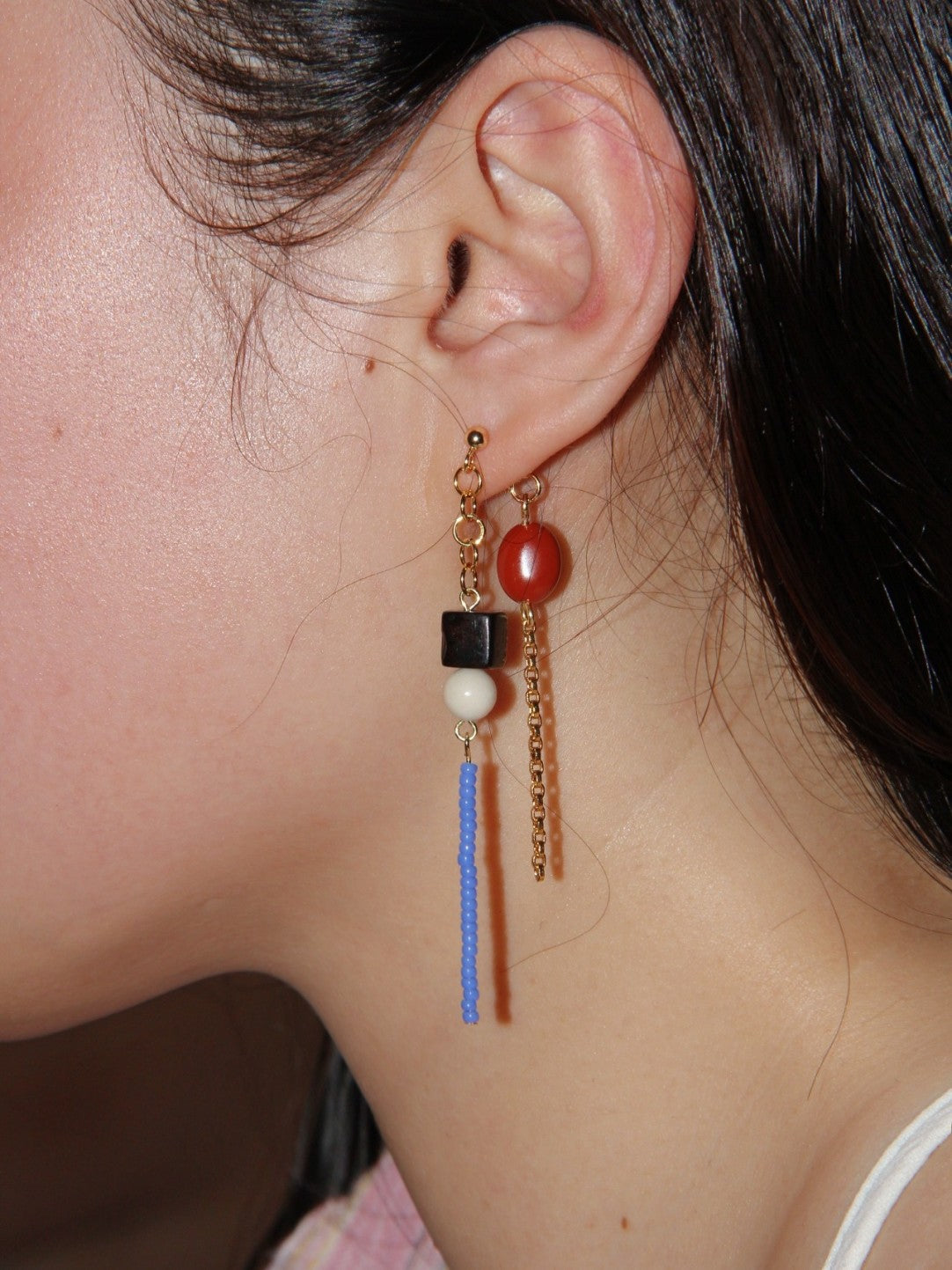 「Chinoiserie」Sandalwood Beaded Long Earrings,Lumivault.