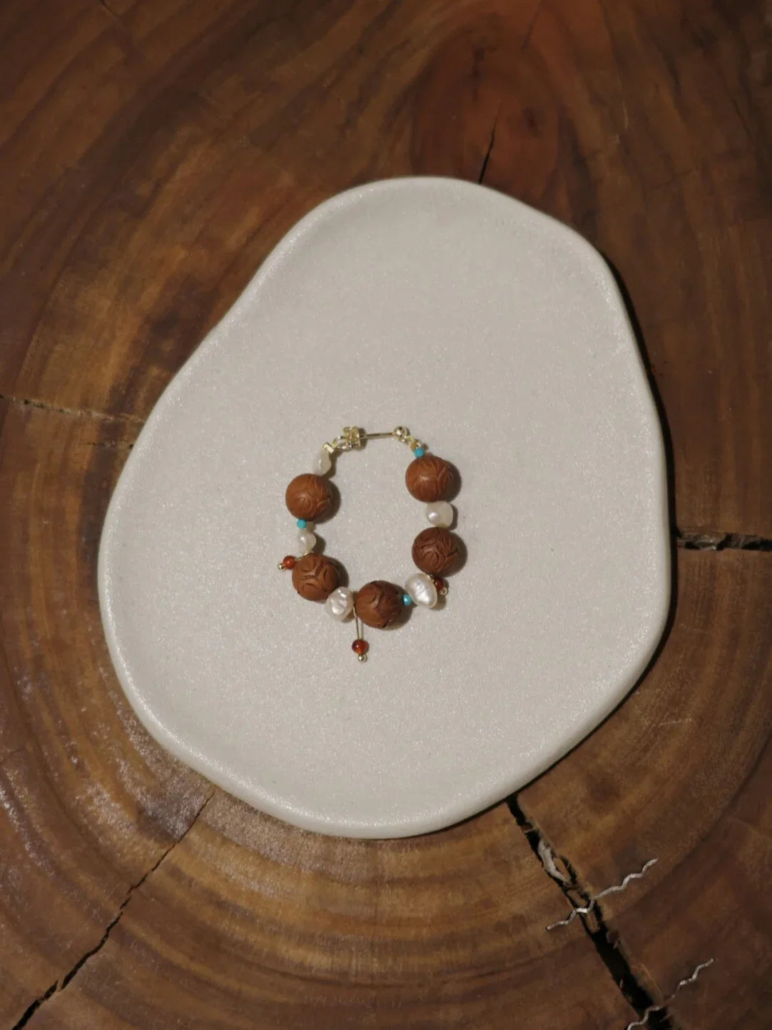 「Chinoiserie」Sandalwood Pearl Beaded Earrings,Lumivault.