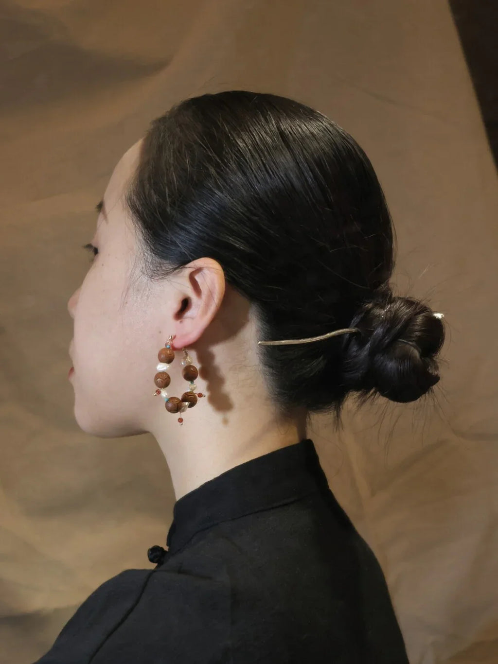 「Chinoiserie」Sandalwood Pearl Beaded Earrings,Lumivault.