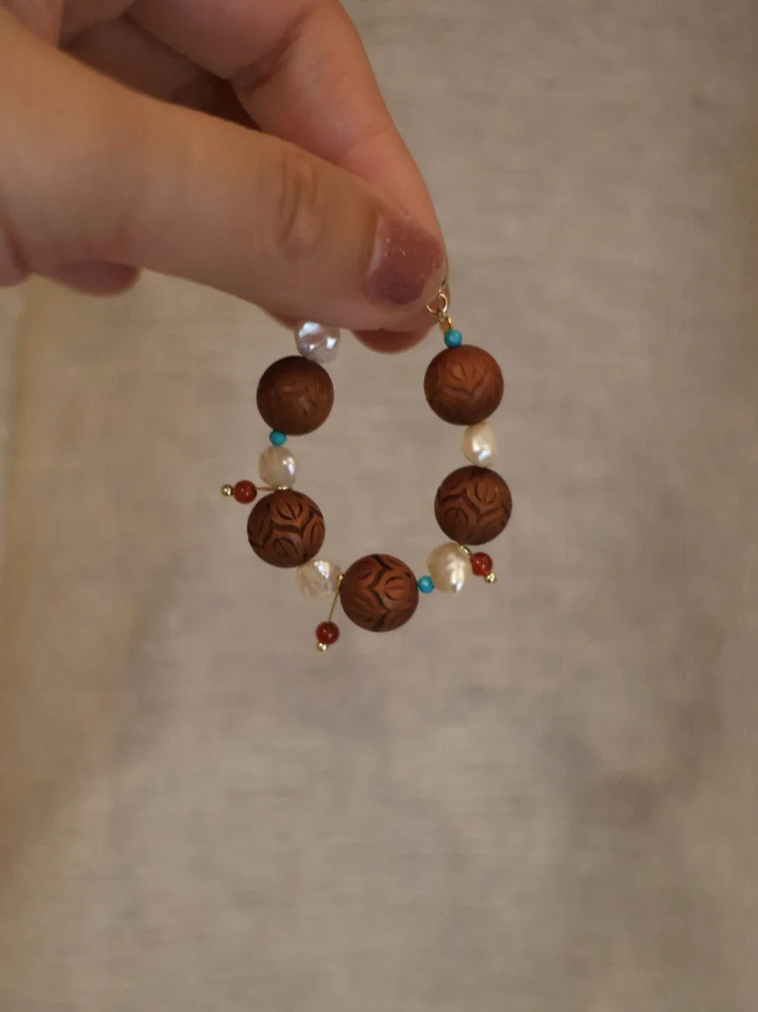 「Chinoiserie」Sandalwood Pearl Beaded Earrings,Lumivault.