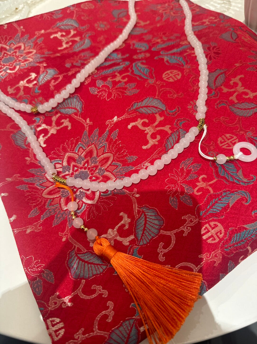 Chinoiserie Traditional Lucky Red Beaded Tassel Silk Bag - Lumivault