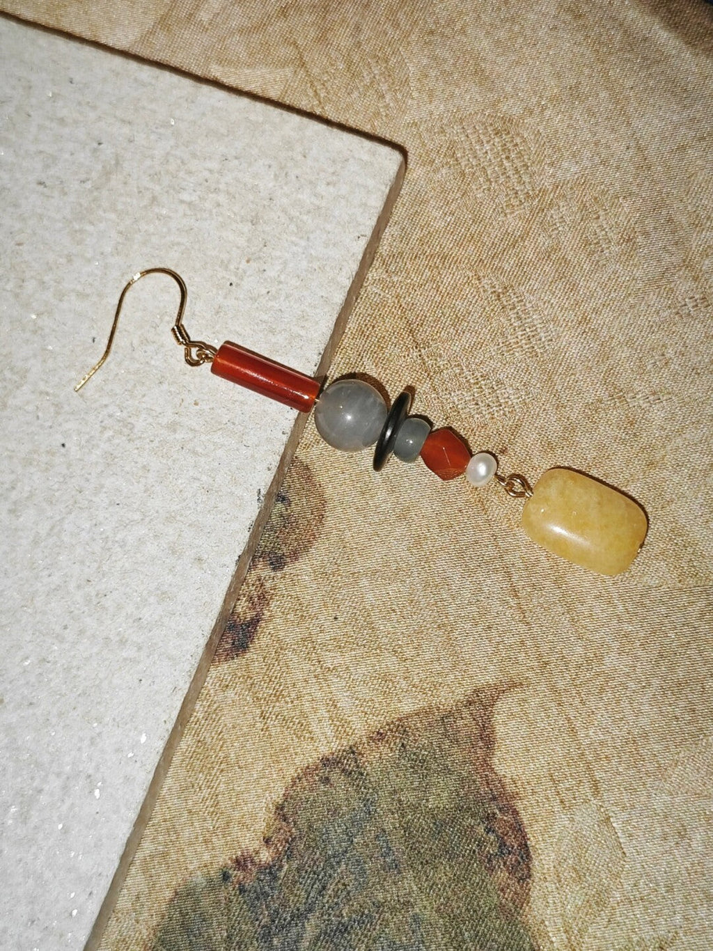 Chinoiserie Yellow Sugar Natural Stones Beaded Drop Earrings,Lumivault.