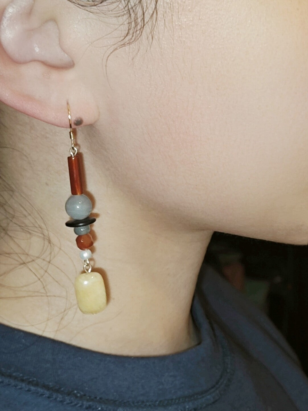 Chinoiserie Yellow Sugar Natural Stones Beaded Drop Earrings