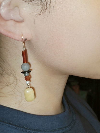 Chinoiserie Yellow Sugar Natural Stones Beaded Drop Earrings