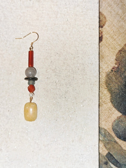 Chinoiserie Yellow Sugar Natural Stones Beaded Drop Earrings