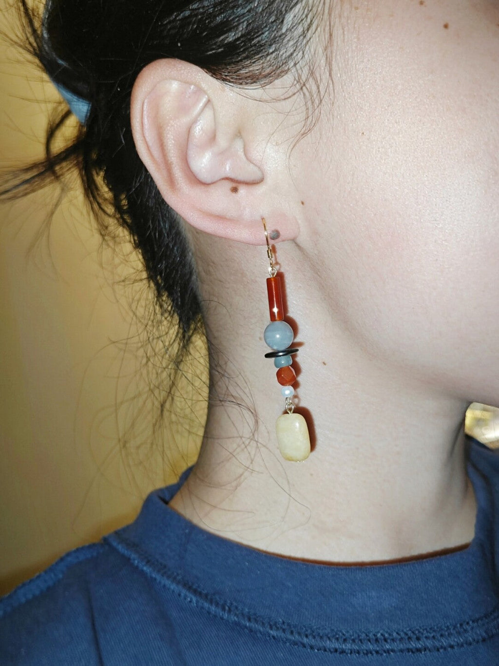 Chinoiserie Yellow Sugar Natural Stones Beaded Drop Earrings,Lumivault.
