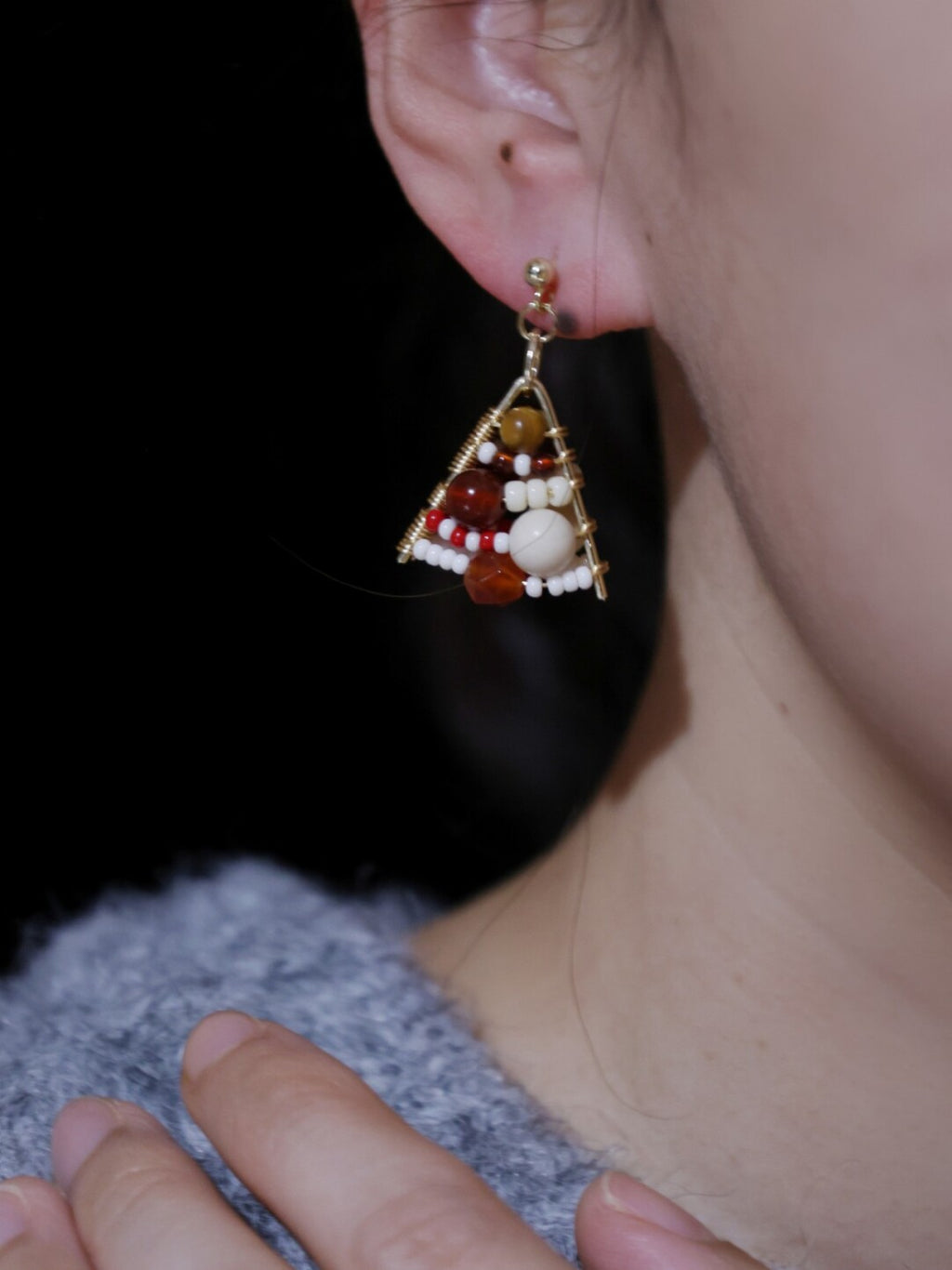 Christmas Tree Earrings,Red White / Studs,Lumivault.