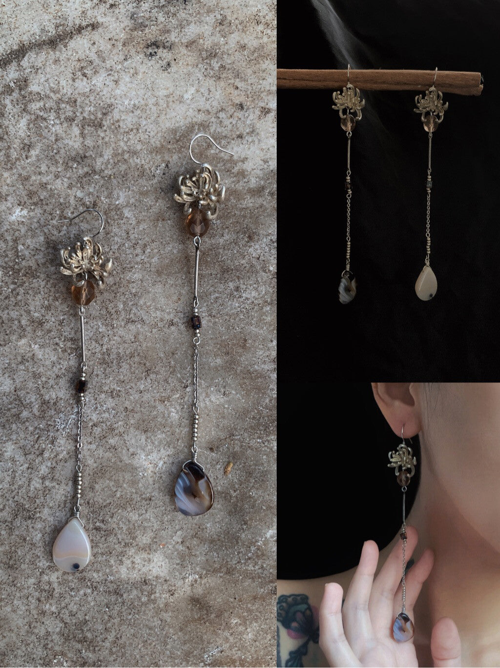 Chrysanthemum Beaded Long Earrings,Lumivault.