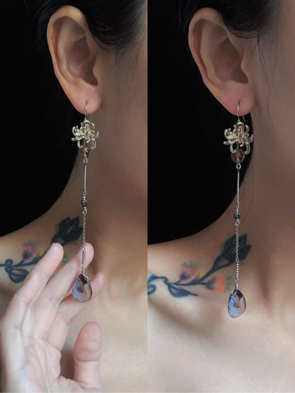 Chrysanthemum Beaded Long Earrings