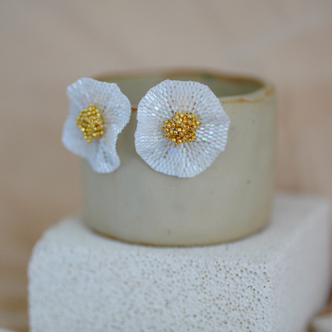 Clean White Flower Beaded Earrings,Lumivault.
