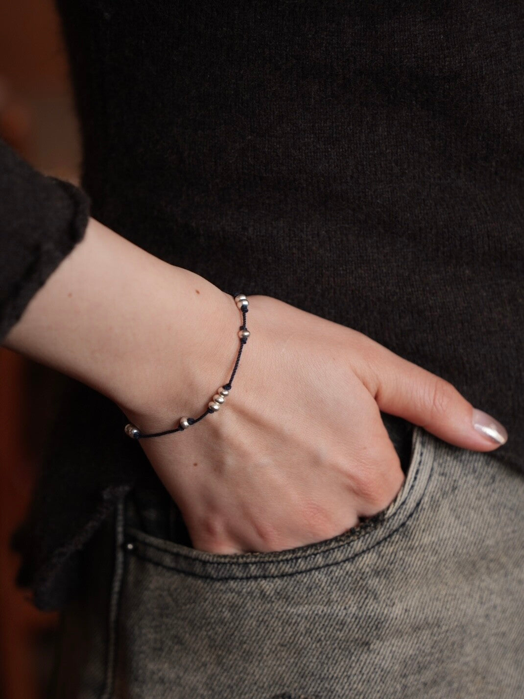 Clusters of Stars Silver Beads Braided Bracelet,Lumivault.