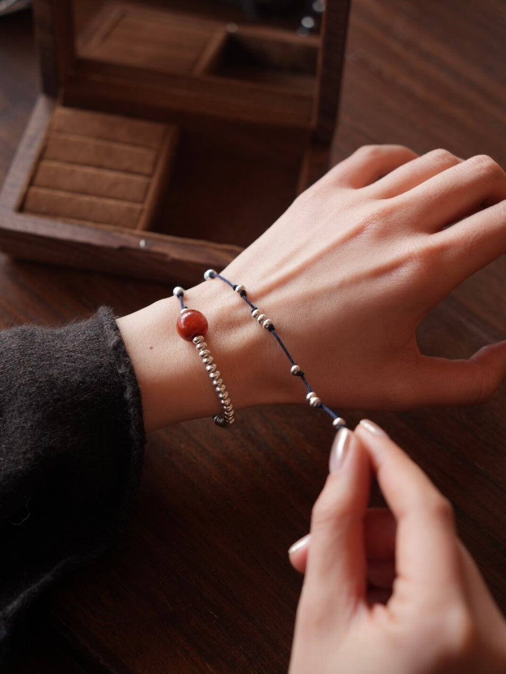 Clusters of Stars Silver Beads Braided Bracelet,Lumivault.
