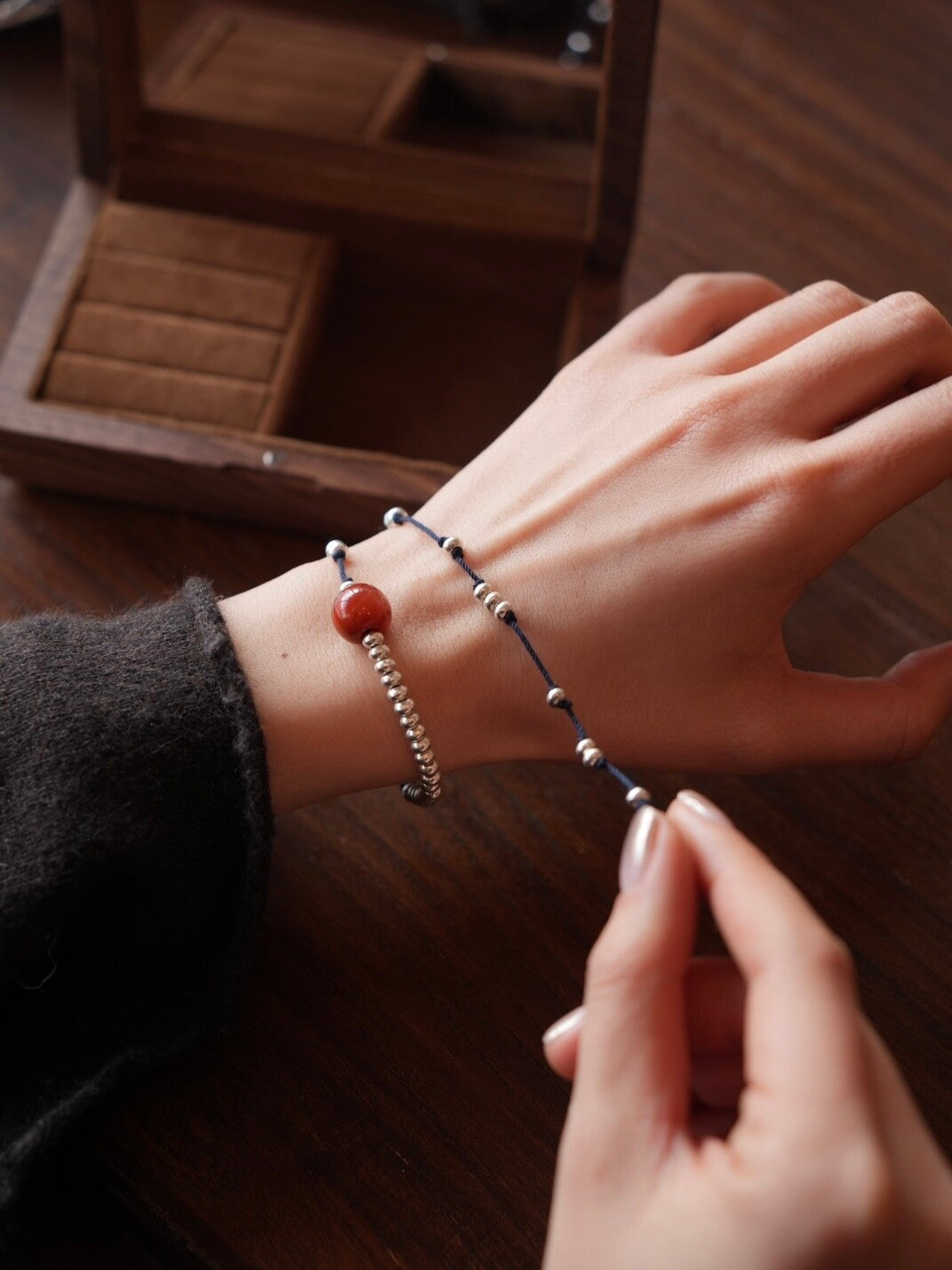 Clusters of Stars Silver Beads Braided Bracelet,Lumivault.