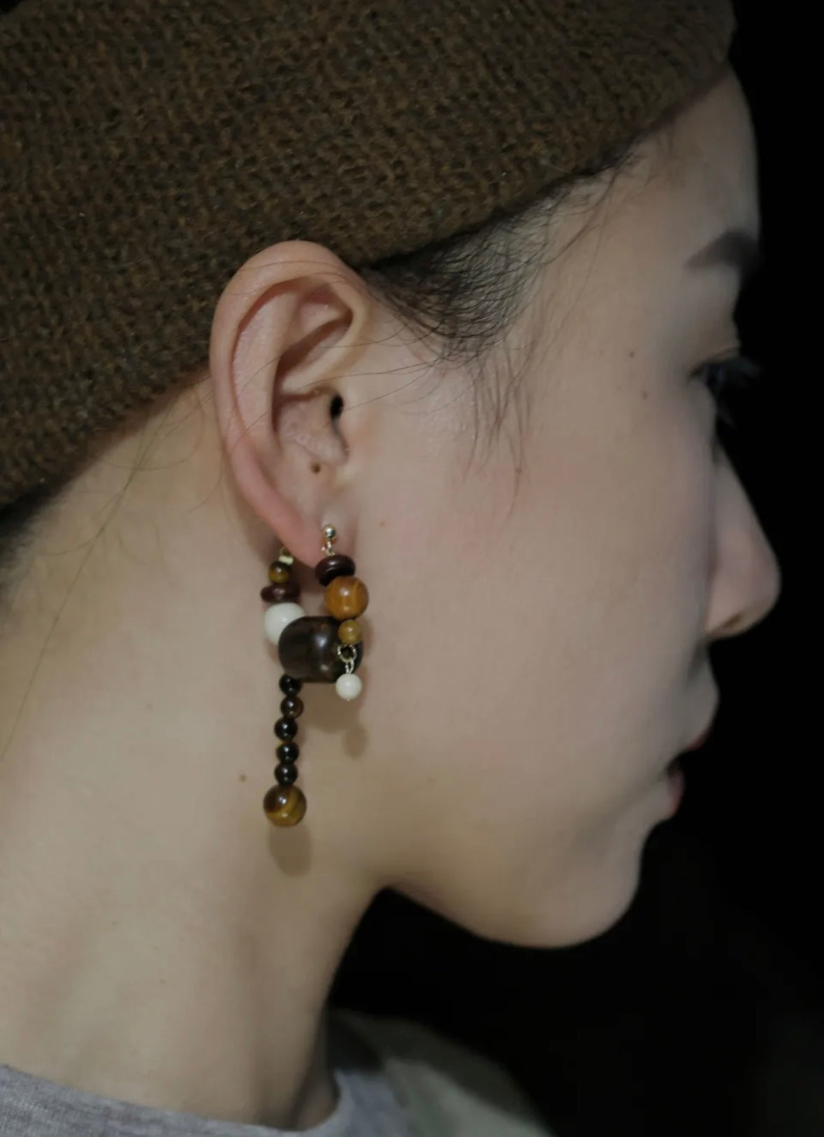 Coffee Sandalwood Beaded Earrings,Lumivault.