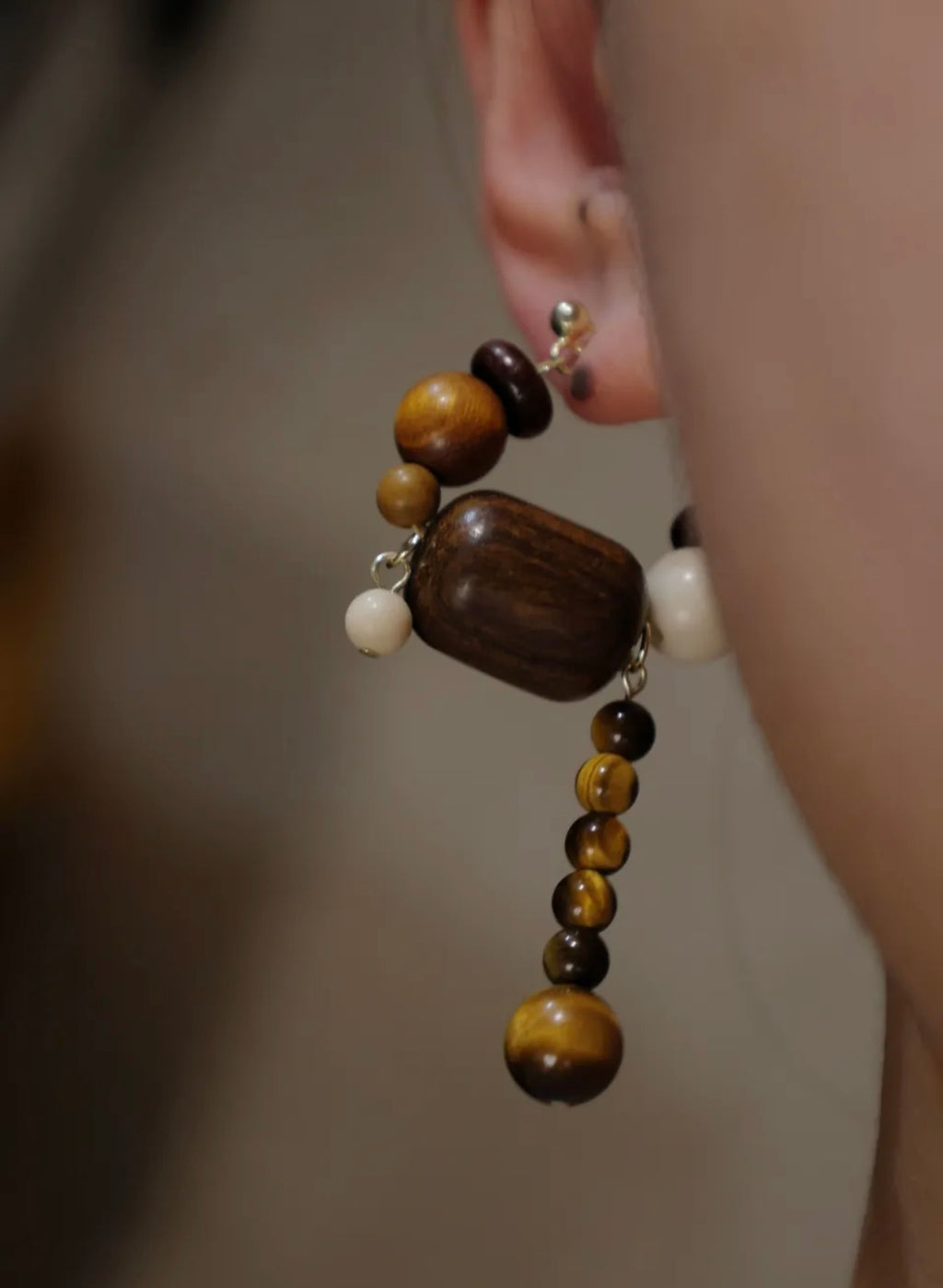 Coffee Sandalwood Beaded Earrings,Lumivault.