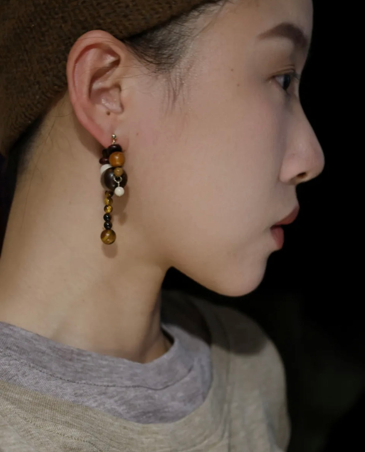 Coffee Sandalwood Beaded Earrings,Lumivault.