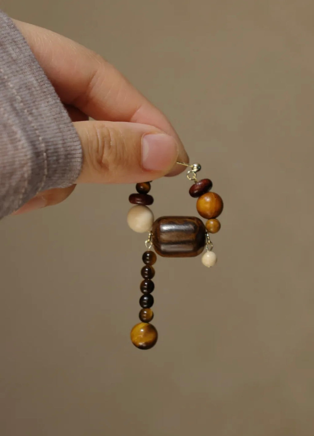 Coffee Sandalwood Beaded Earrings,Lumivault.