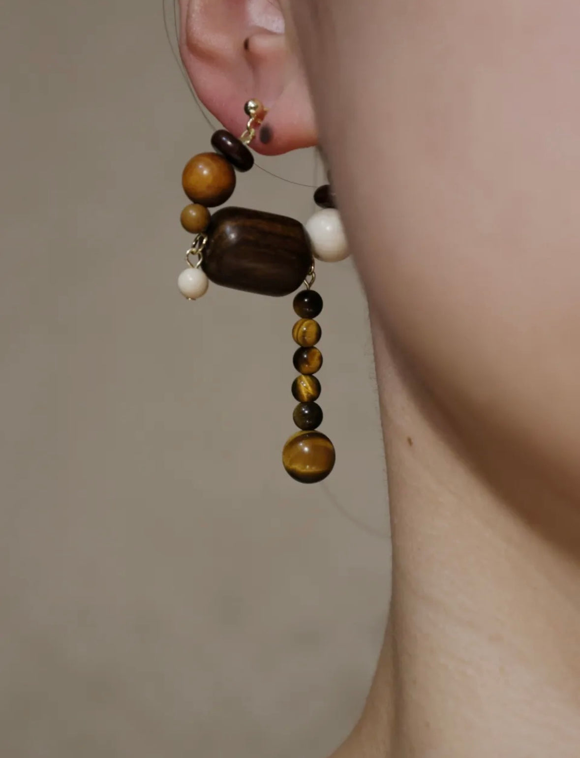 Coffee Sandalwood Beaded Earrings,Lumivault.