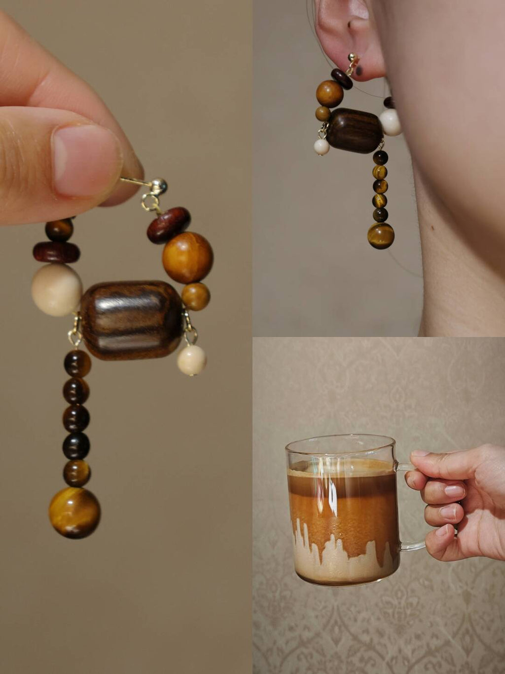 Coffee Sandalwood Beaded Earrings,Lumivault.