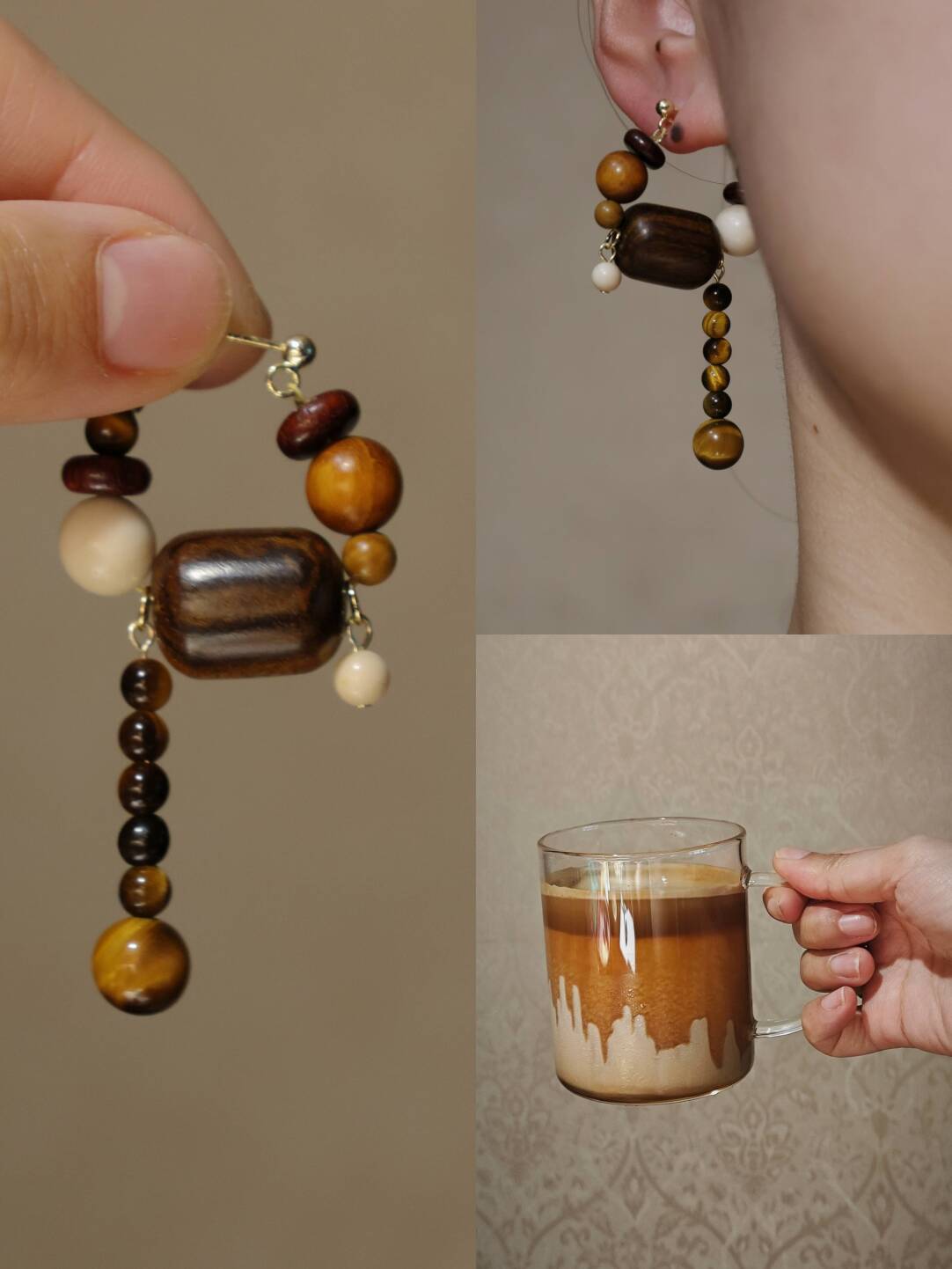 Coffee Sandalwood Beaded Earrings,Lumivault.