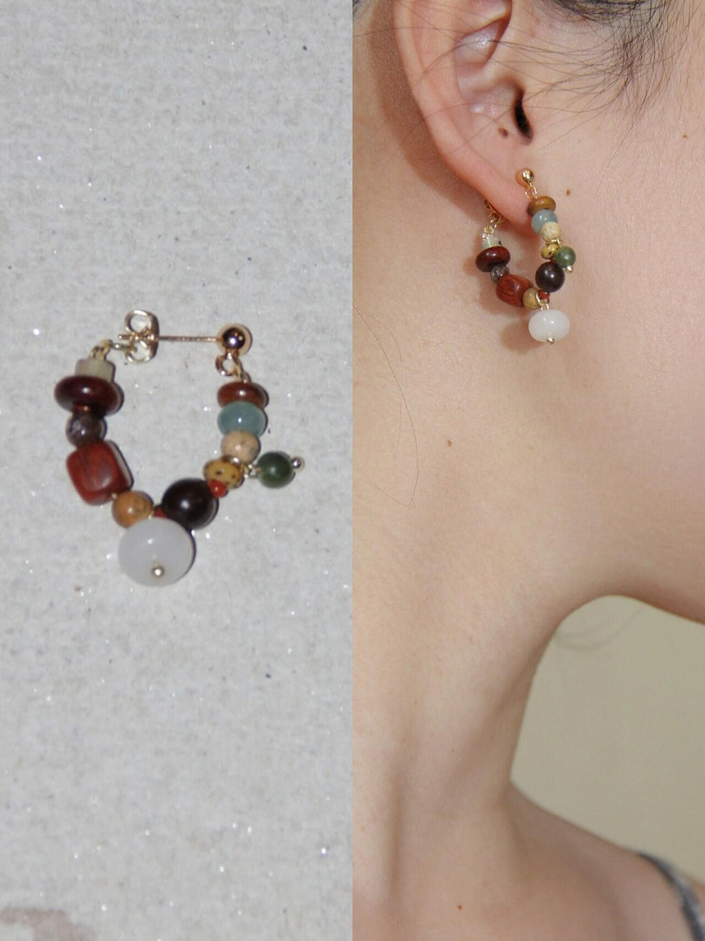 Chinoiserie Colorful Natural Sandalwood Earrings,Lumivault.