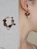 Chinoiserie Colorful Natural Sandalwood Earrings,Lumivault.
