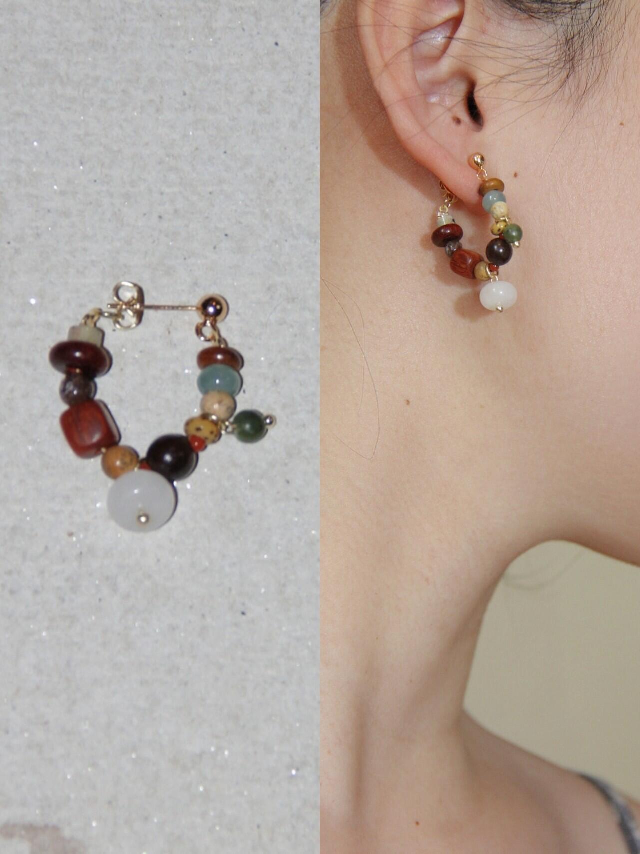 Chinoiserie Colorful Natural Sandalwood Earrings,Lumivault.