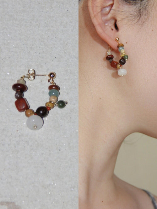 Chinoiserie Colorful Natural Sandalwood Earrings,Lumivault.