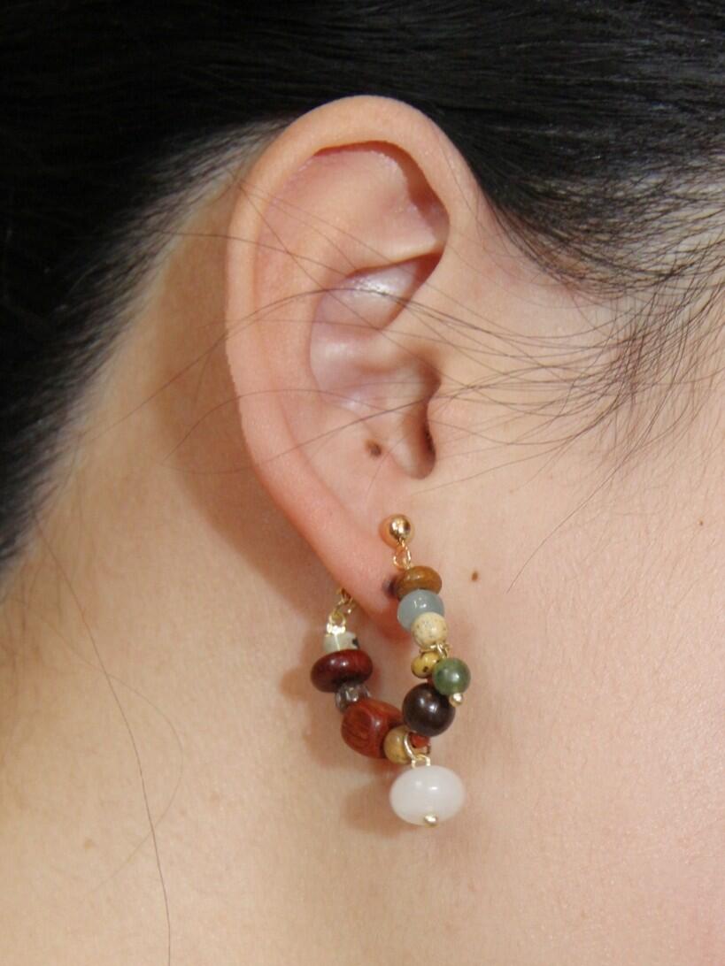 Chinoiserie Colorful Natural Sandalwood Earrings,Lumivault.