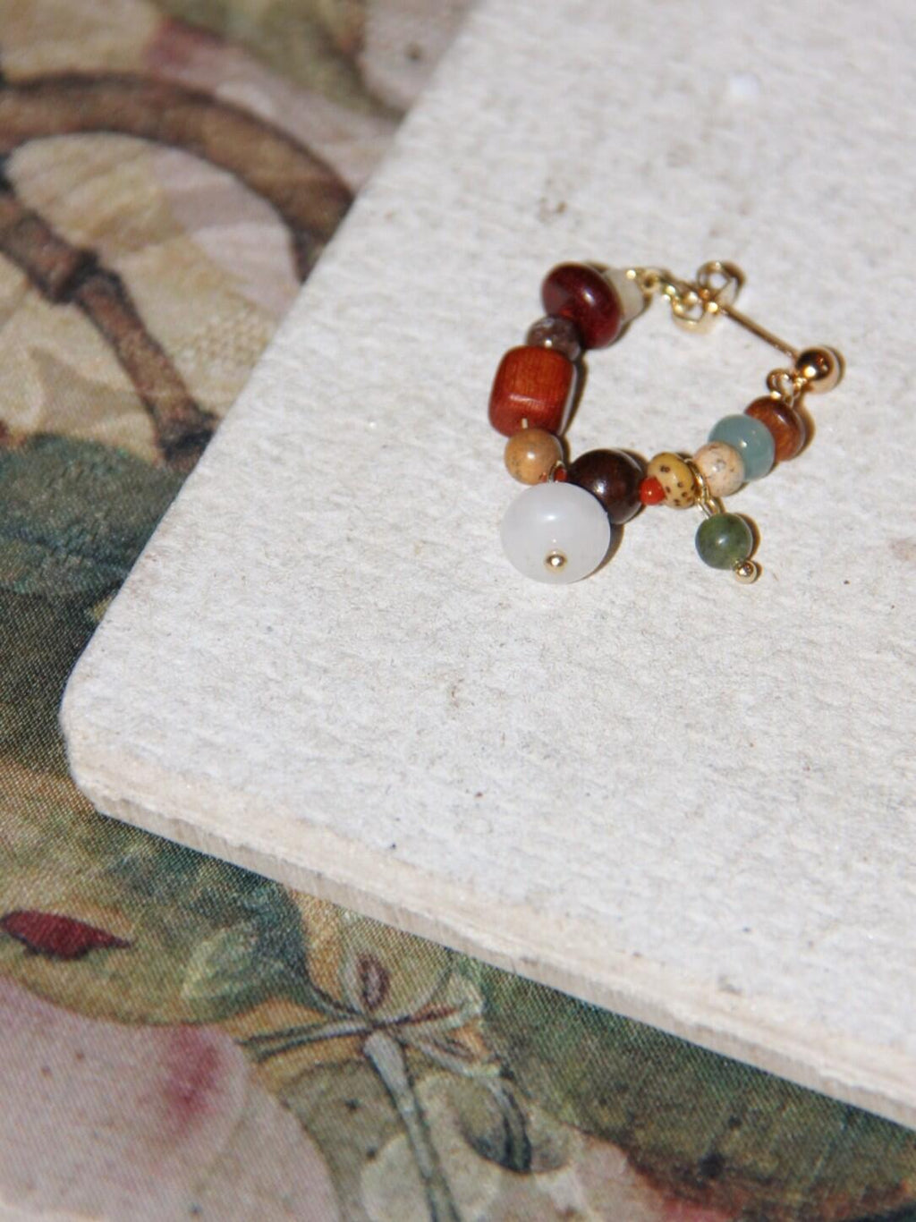 Chinoiserie Colorful Natural Sandalwood Earrings,Lumivault.