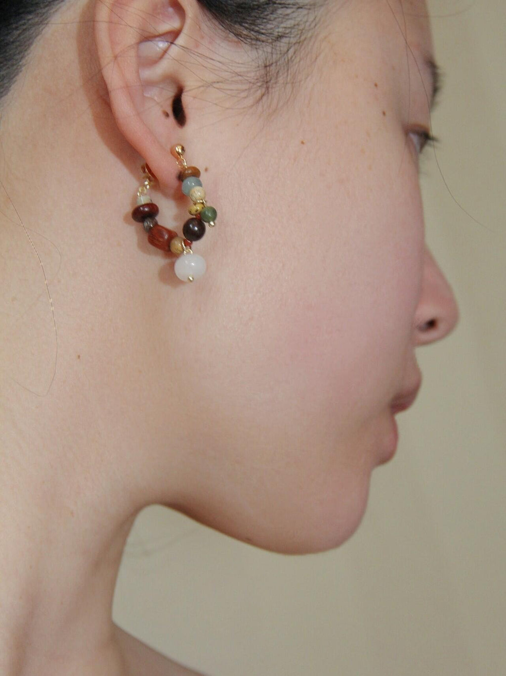 Chinoiserie Colorful Natural Sandalwood Earrings,Lumivault.