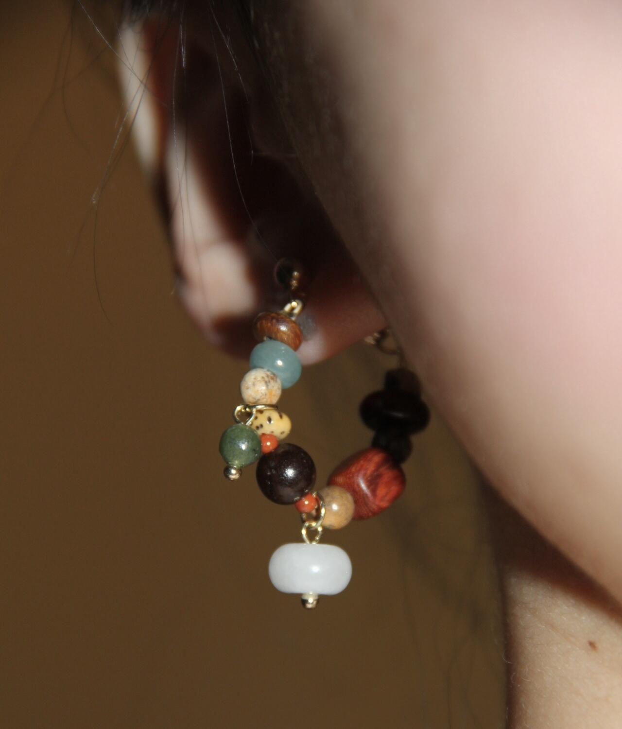 Chinoiserie Colorful Natural Sandalwood Earrings,Lumivault.