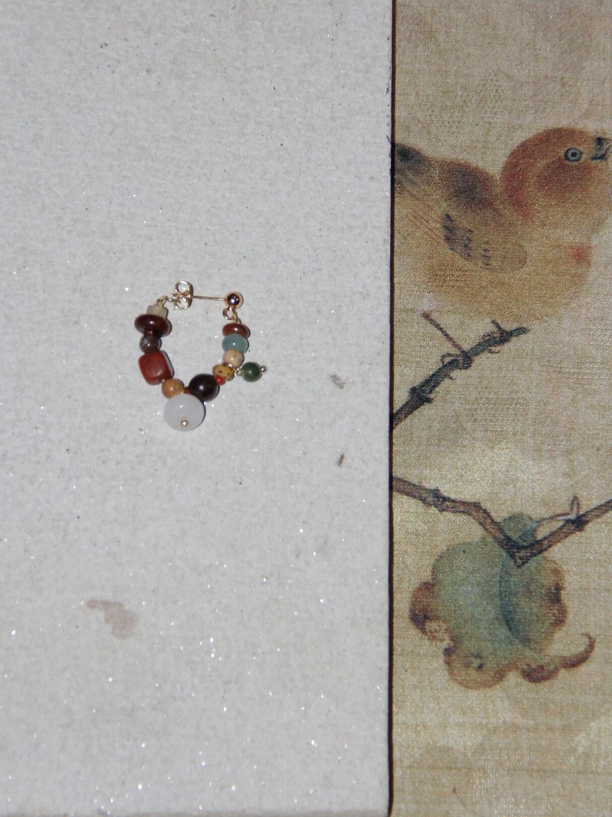 Chinoiserie Colorful Natural Sandalwood Earrings,Lumivault.