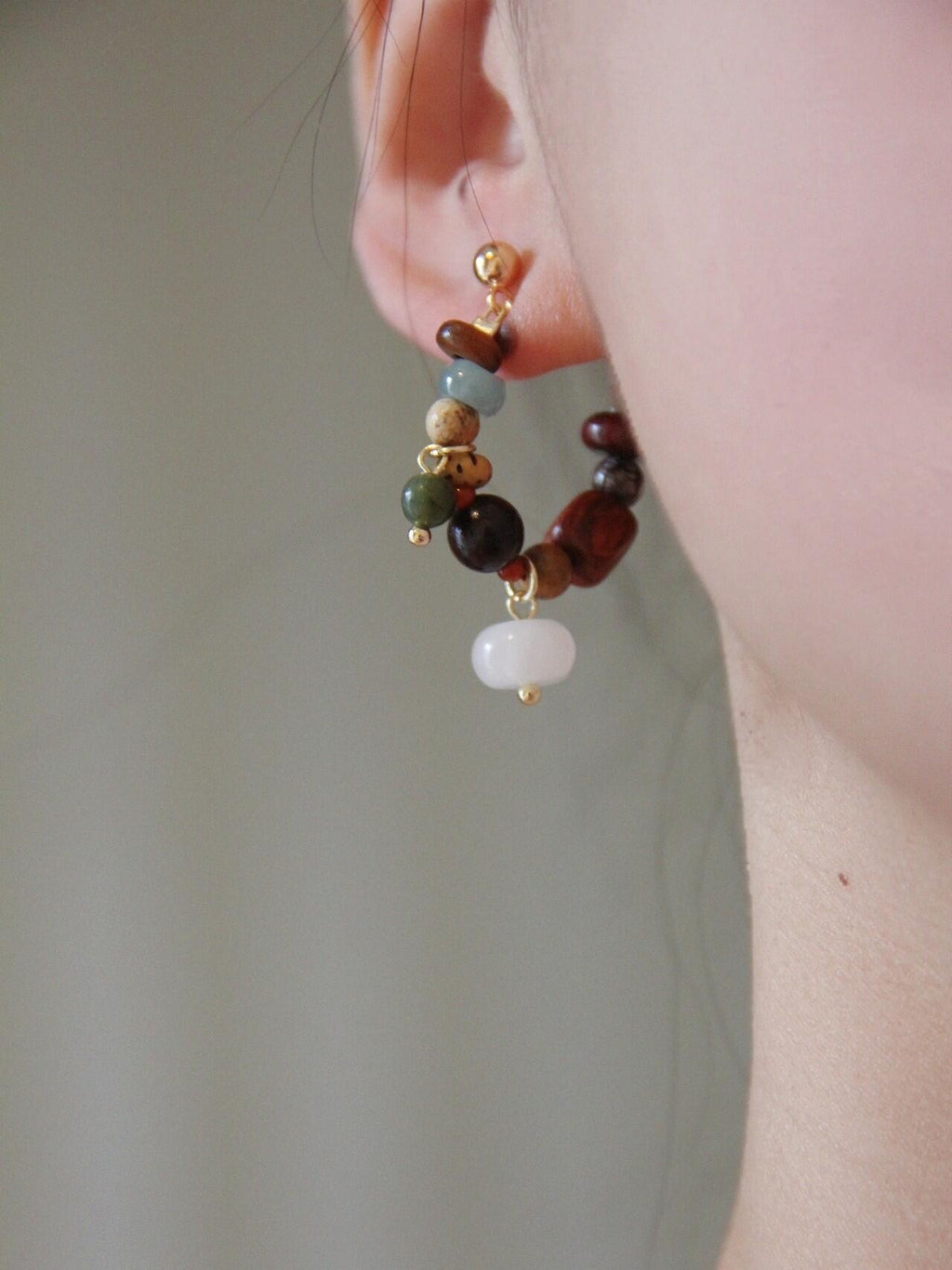 Chinoiserie Colorful Natural Sandalwood Earrings,Lumivault.