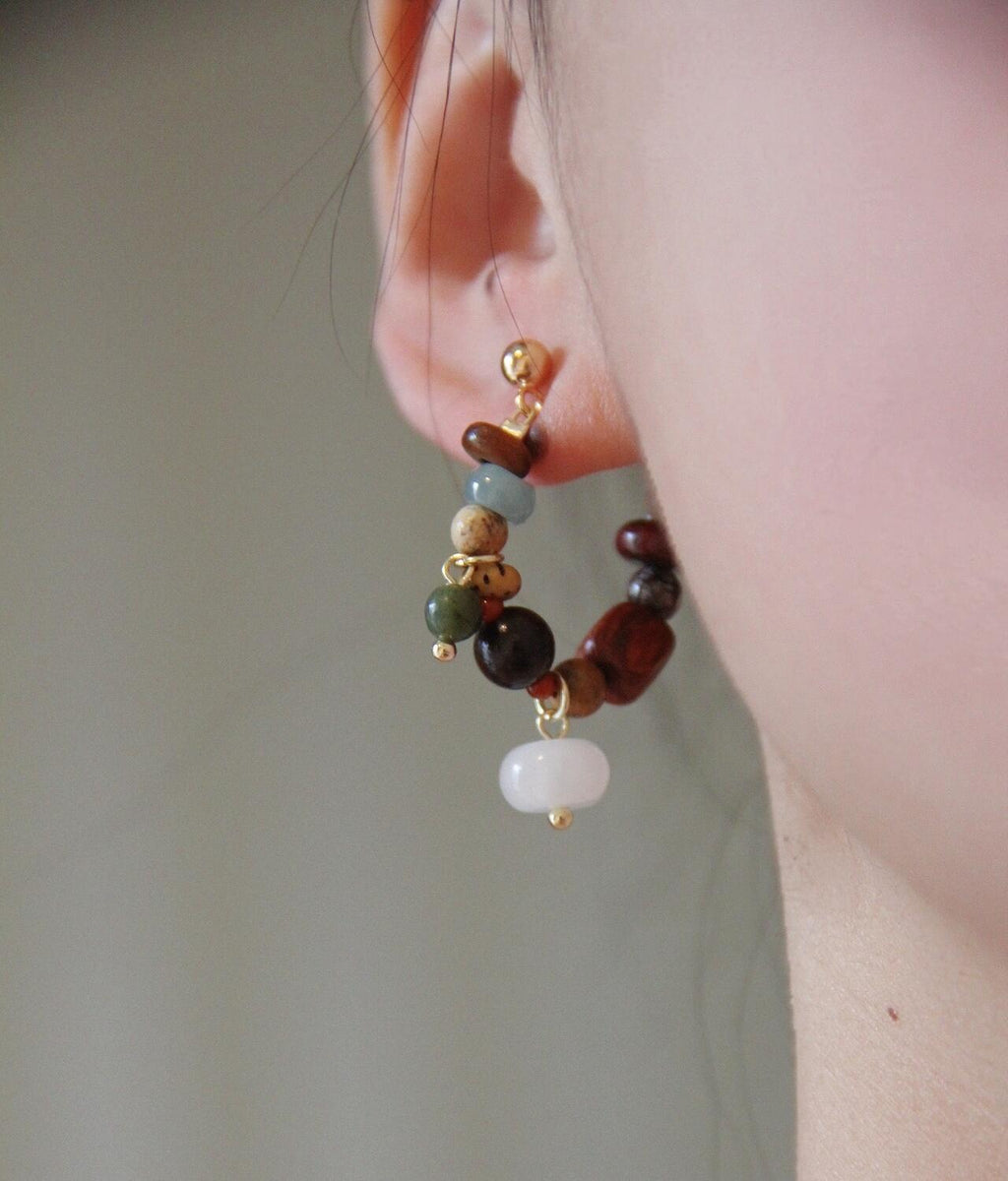 Chinoiserie Colorful Natural Sandalwood Earrings,Lumivault.