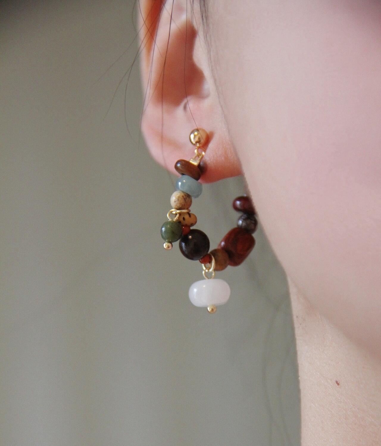 Chinoiserie Colorful Natural Sandalwood Earrings,Lumivault.