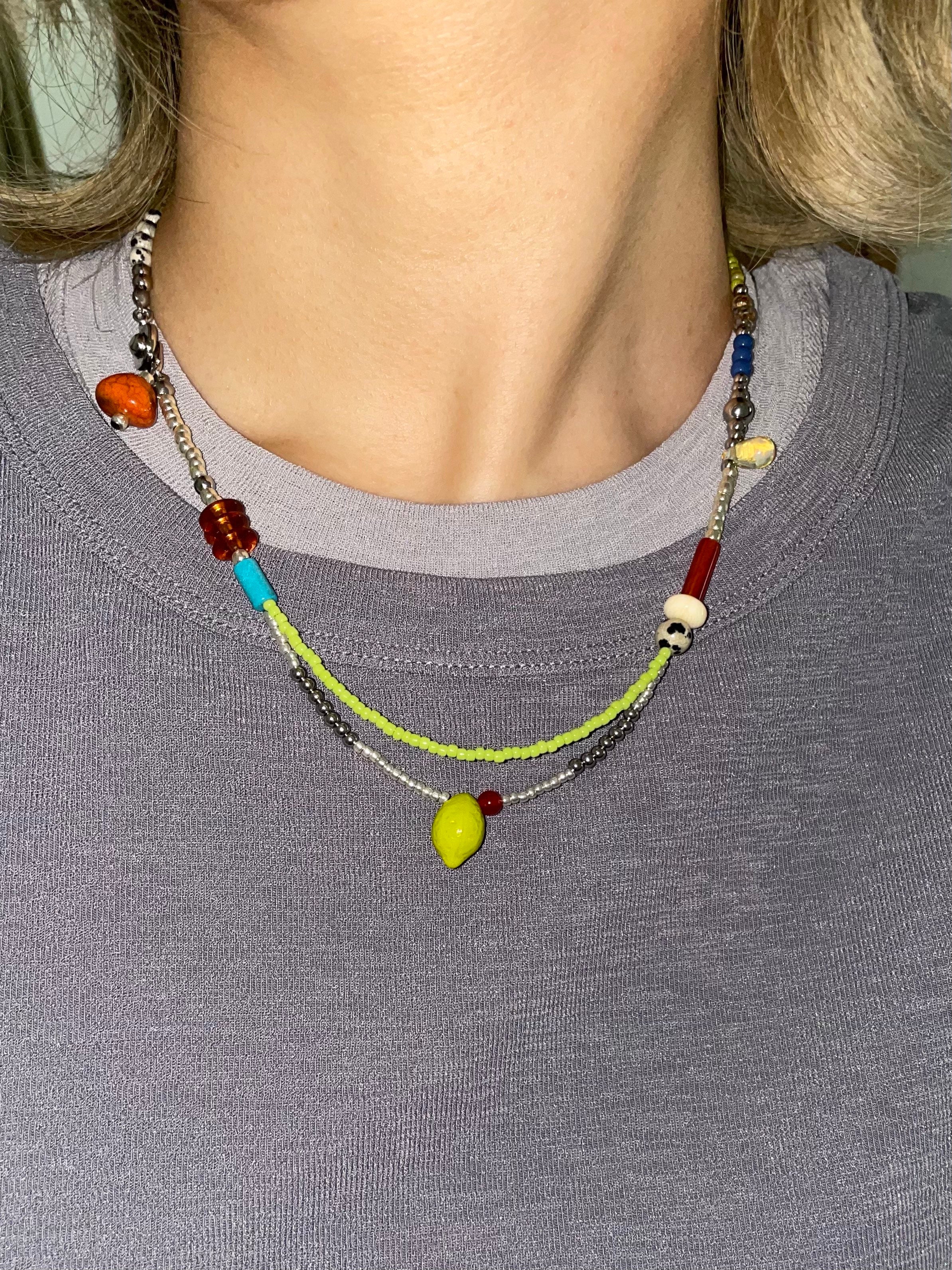 Colorful Snap Design Beaded Necklace,Lumivault.