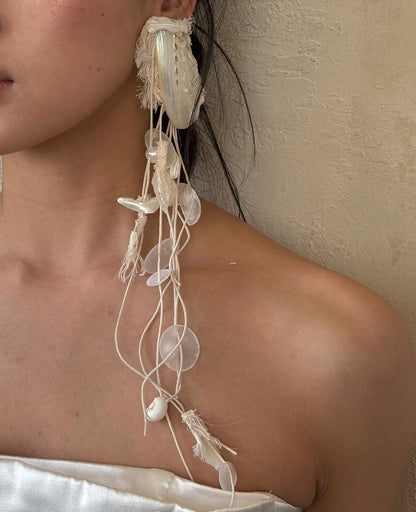 Conch Sound Shell Tassel Bridal Earrings