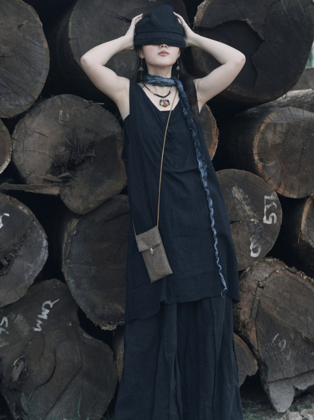 Leather Braided Sandalwood Glass Necklace,Lumivault.