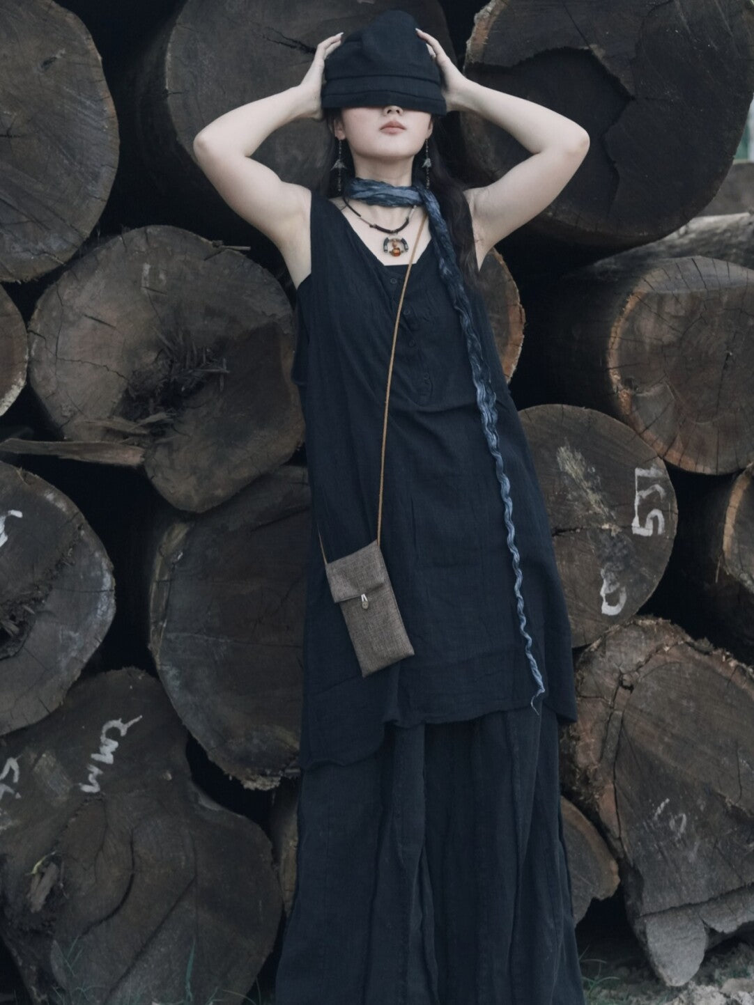 Leather Braided Sandalwood Glass Necklace,Lumivault.