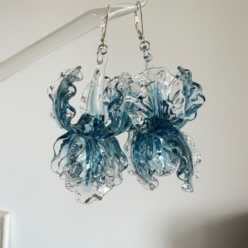 Blue Iris Glass Earrings,Lumivault.