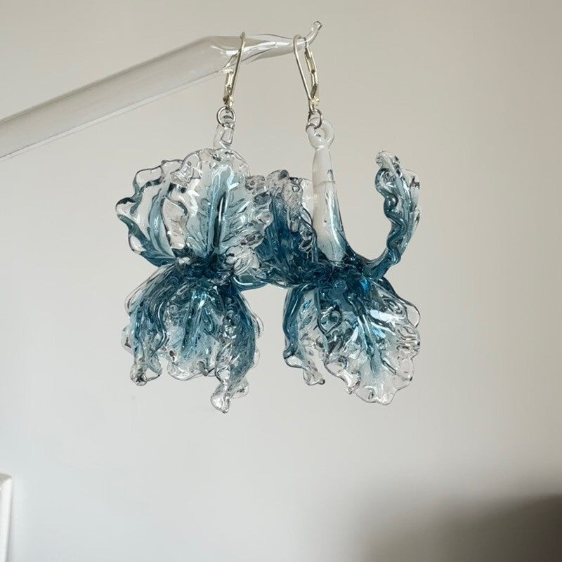 Blue Iris Glass Earrings,Lumivault.