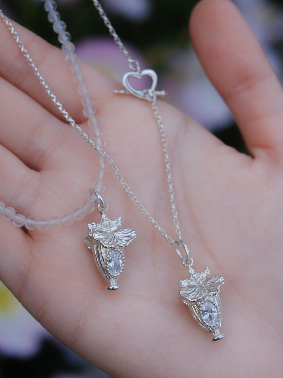 Oncidium Perfume Bottle Silver Necklace,Lumivault.