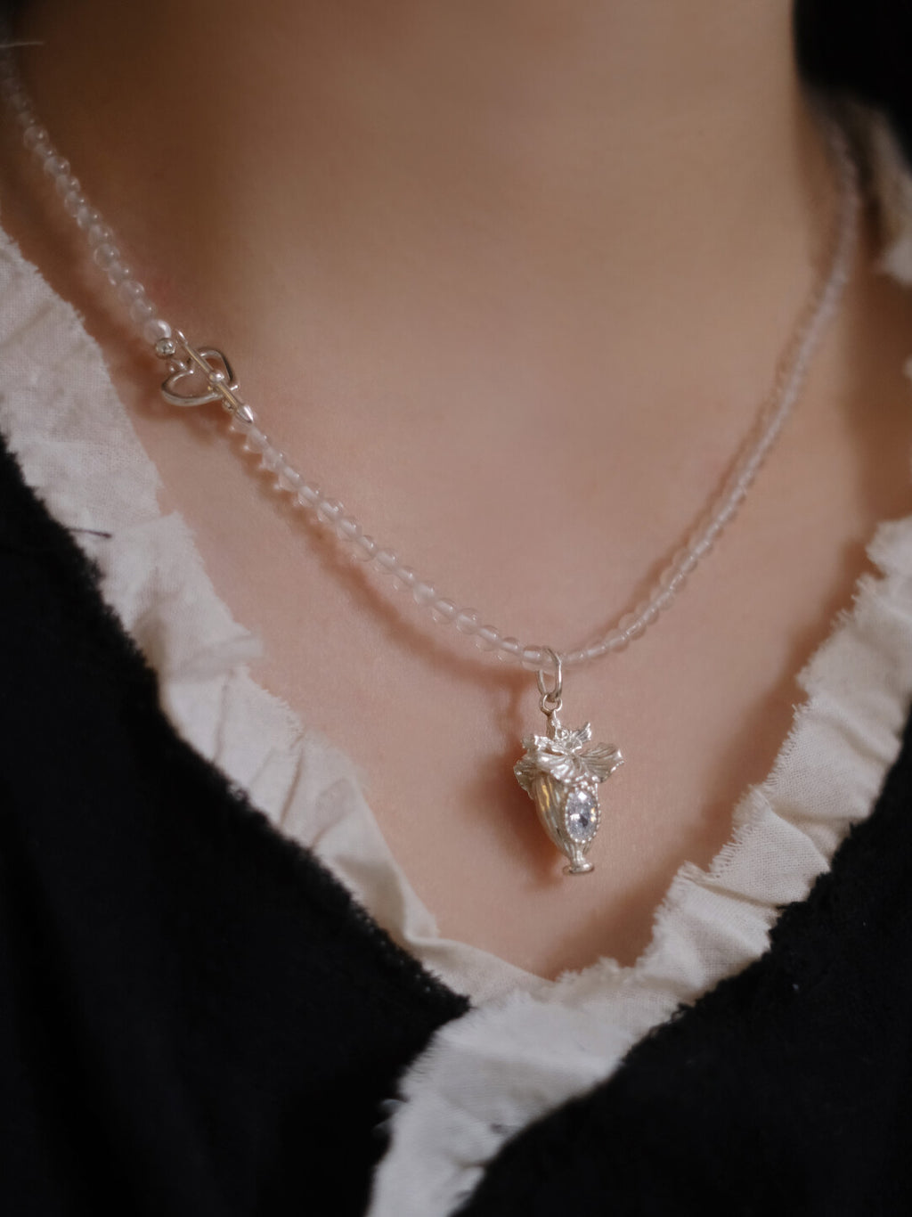 Oncidium Perfume Bottle Silver Necklace,Lumivault.