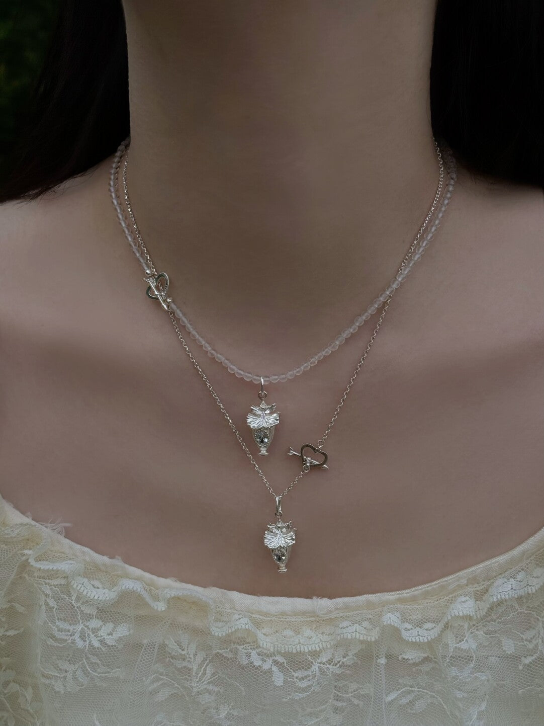 Oncidium Perfume Bottle Silver Necklace,Lumivault.