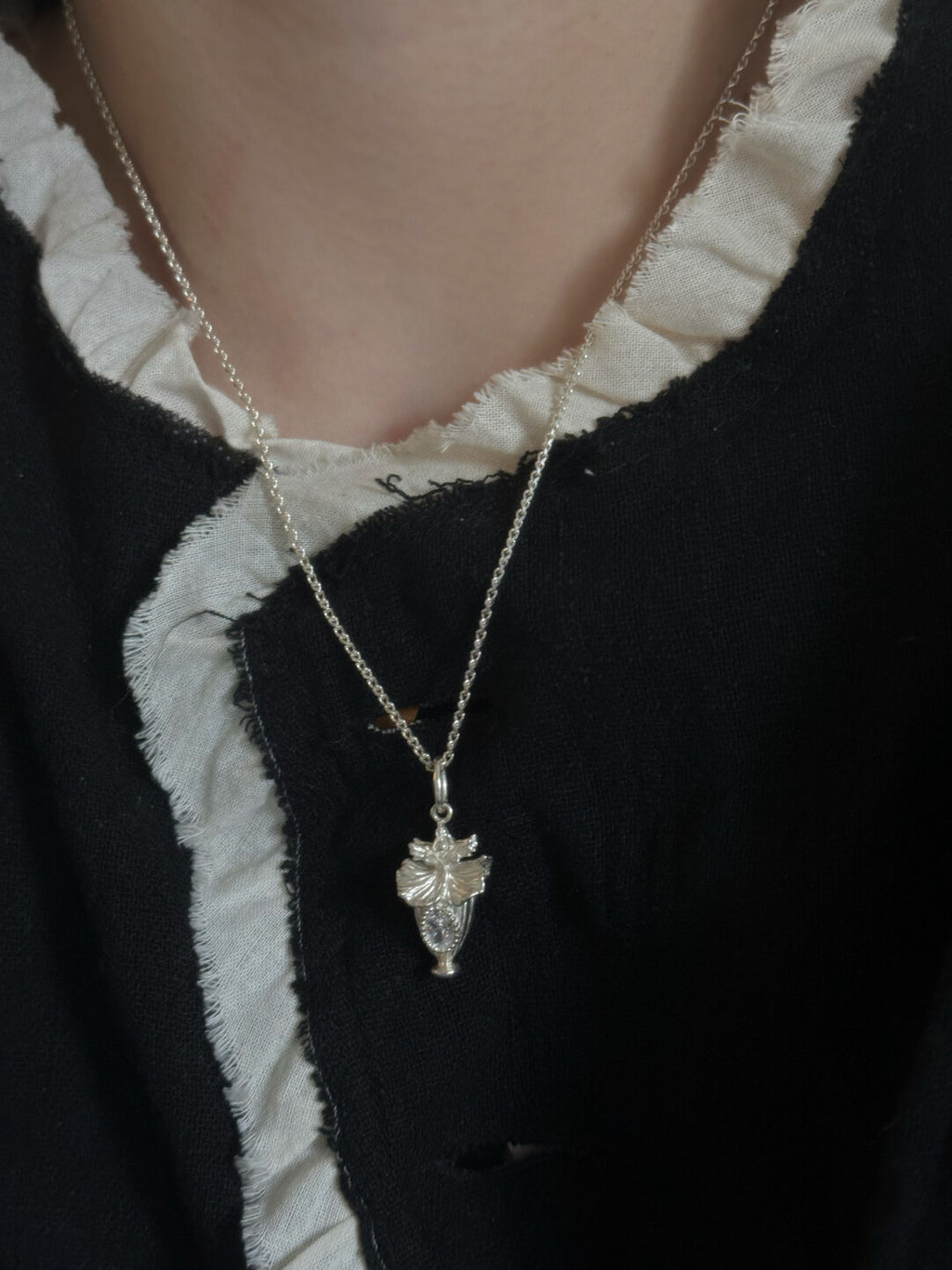 Oncidium Perfume Bottle Silver Necklace,Lumivault.