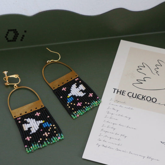 Dark Night and White Dove MIYUKI Beaded Earrings