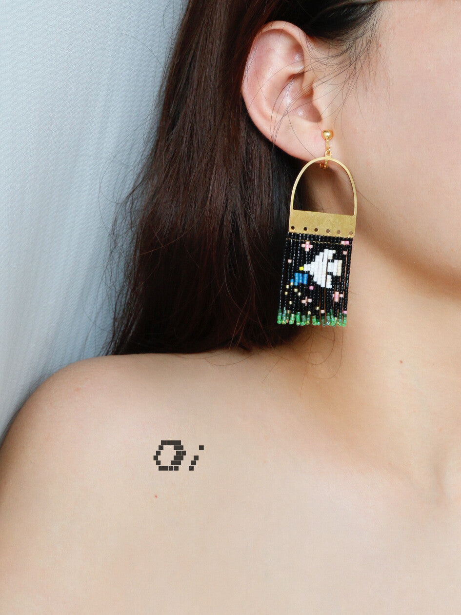 Dark Night and White Dove MIYUKI Beaded Earrings,Lumivault.